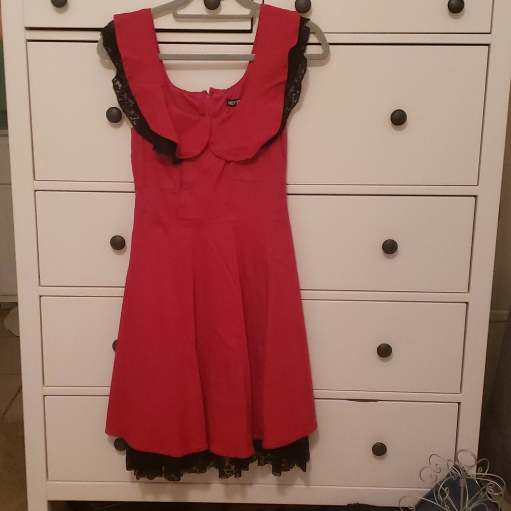 Red black lace dress